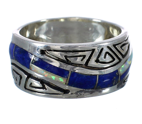 Lapis And Opal Inlay Water Wave Southwestern Silver Ring Size 5-3/4 WX61051